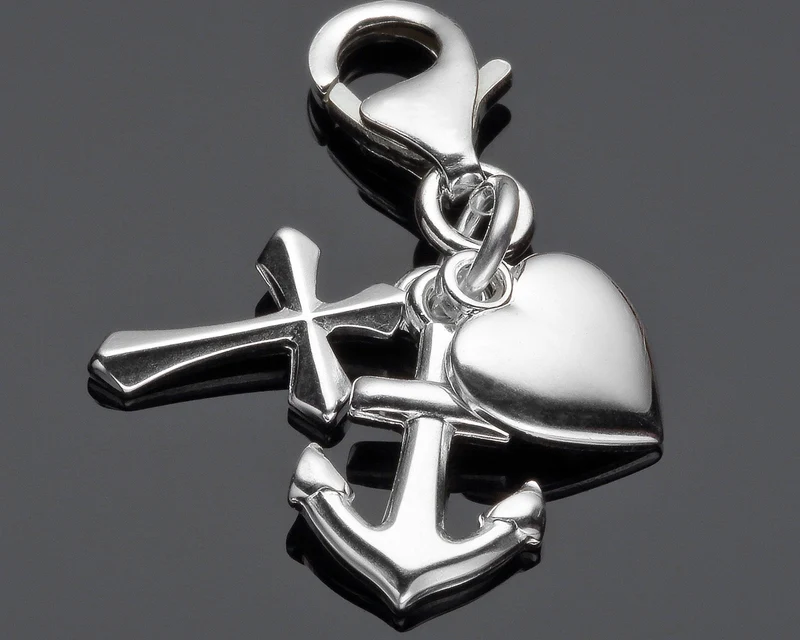 HERZ KREUZ ANKER ANHÄNGER, TAUFGESCHENK, SILBERCHARM, RELIGIÖSER SCHMUCK