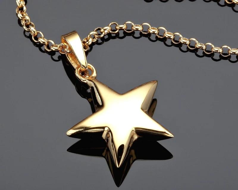 DESIGNERSCHMUCK DAMEN HALSKETTE STERN GOLD KETTE, GOLDSCHMUCK