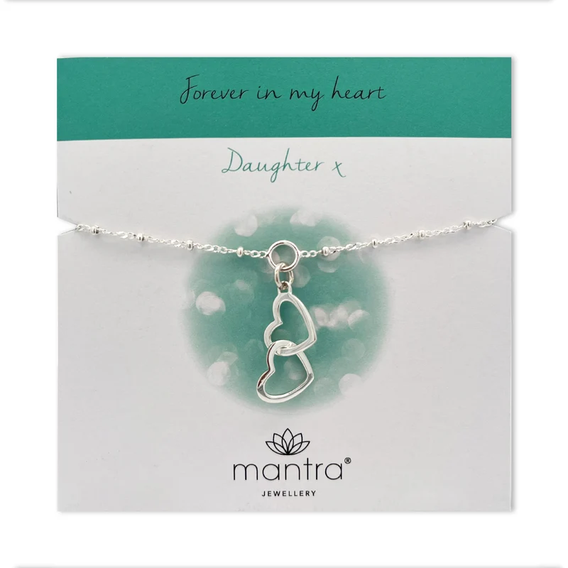 Daughter Linked Hearts Charm Bracelet in Sterling Silver
