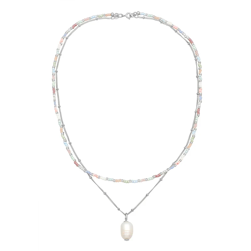 Layer-Halskette Glas Beads | Süßwasserperle