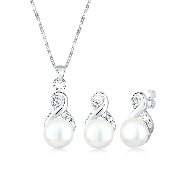Schmuckset Infinity | Süßwasserperle, Kristall ( Weiß )