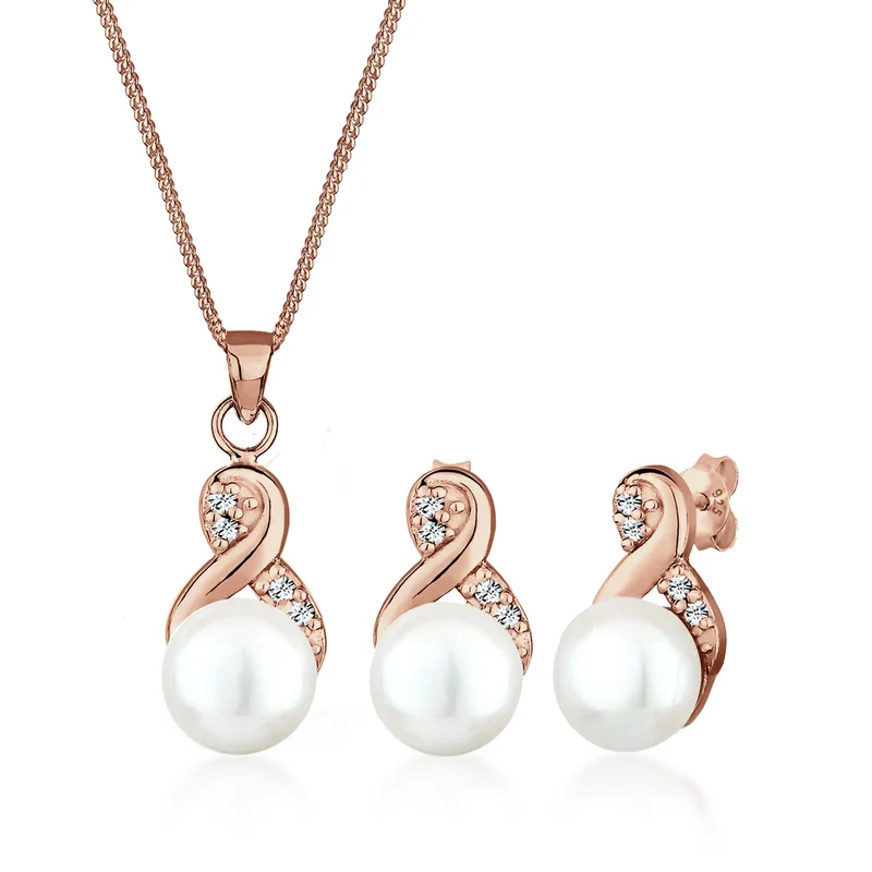 Schmuckset Infinity | Süßwasserperle, Kristall ( Weiß )