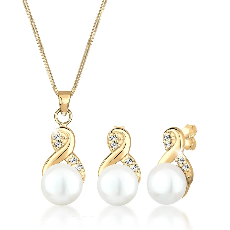 Schmuckset Infinity | Süßwasserperle, Kristall ( Weiß )