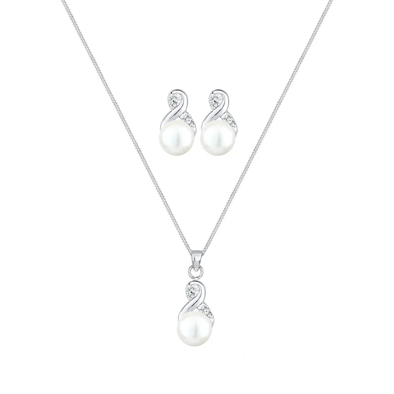 Schmuckset Infinity | Süßwasserperle, Kristall ( Weiß )