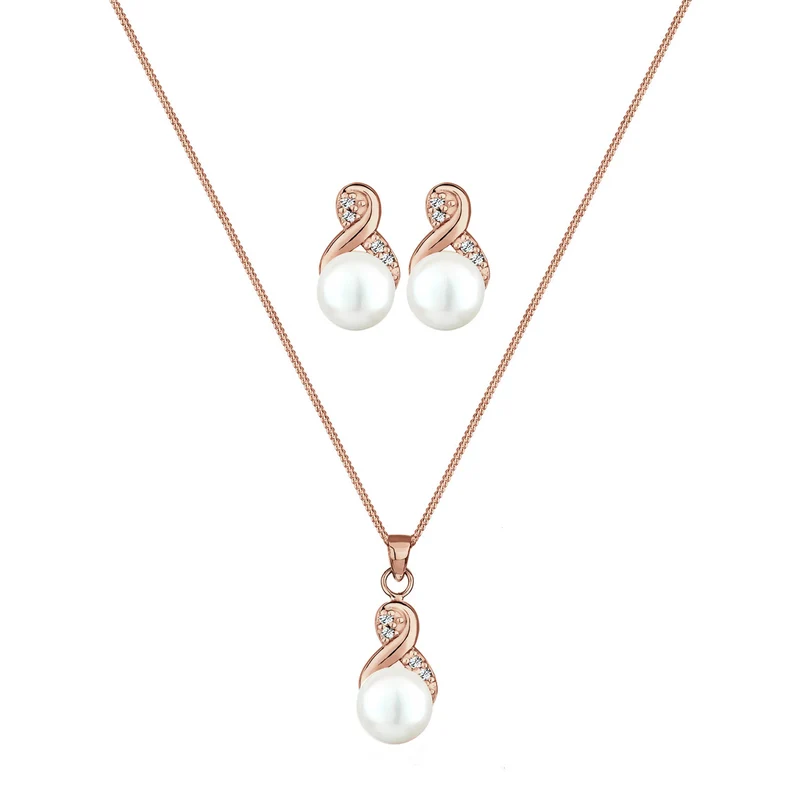 Schmuckset Infinity | Süßwasserperle, Kristall ( Weiß )