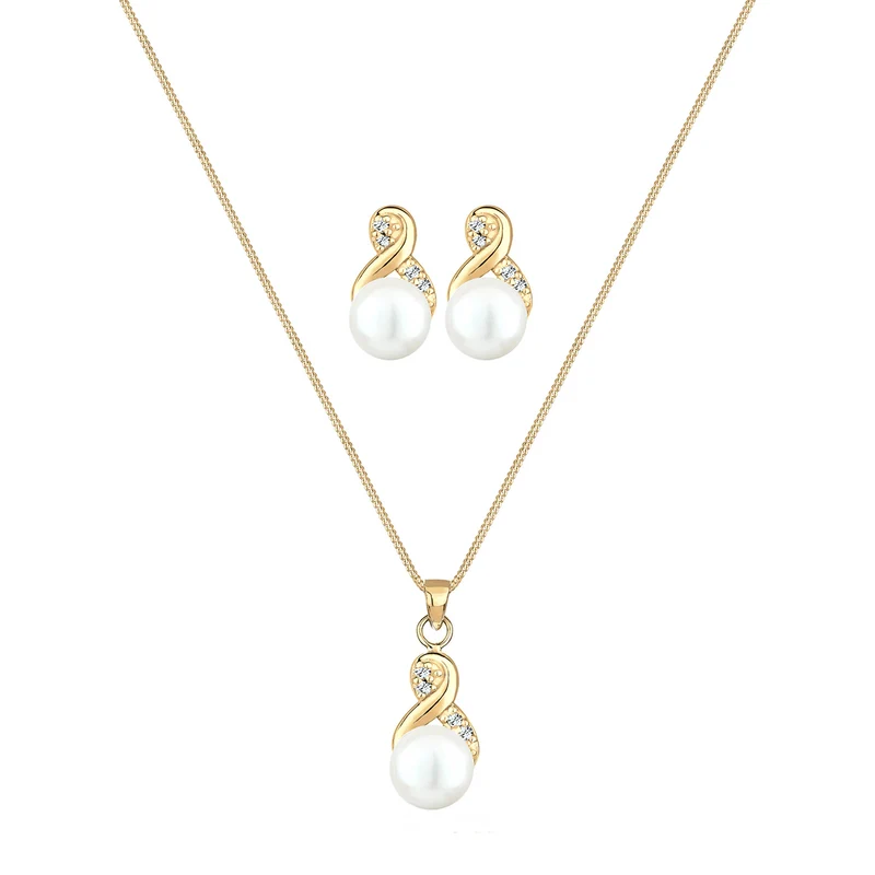 Schmuckset Infinity | Süßwasserperle, Kristall ( Weiß )