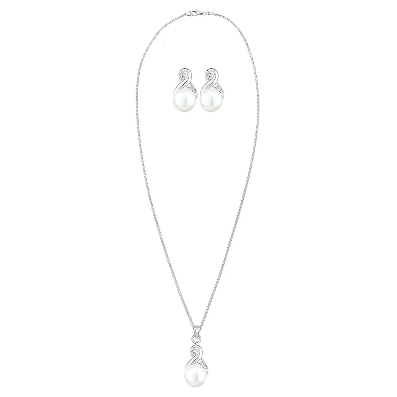 Schmuckset Infinity | Süßwasserperle, Kristall ( Weiß )