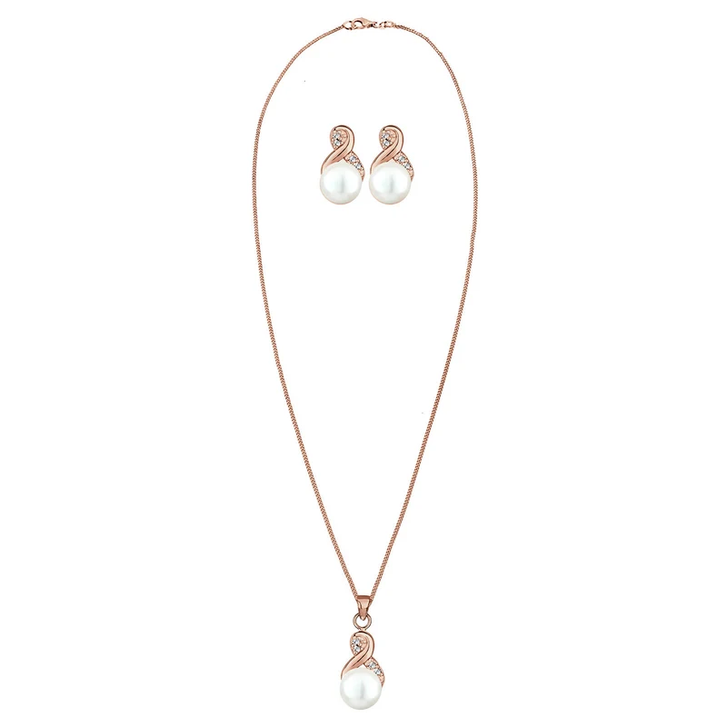 Schmuckset Infinity | Süßwasserperle, Kristall ( Weiß )
