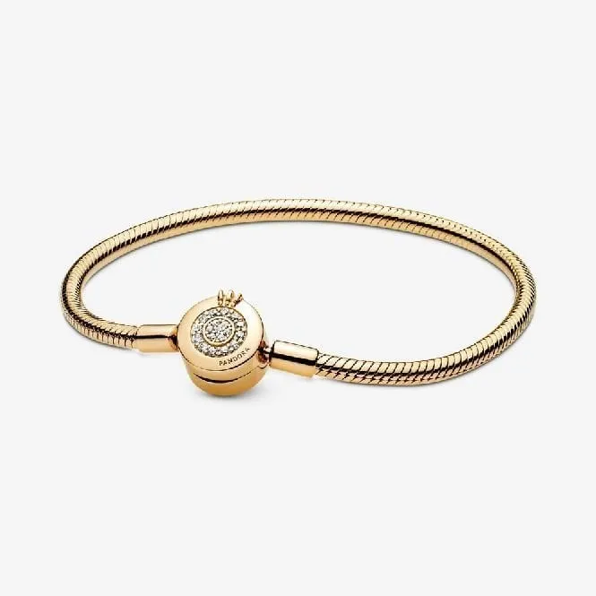 Moments Gold Sparkling Crown O Snake Chain Bracelet, 23cm