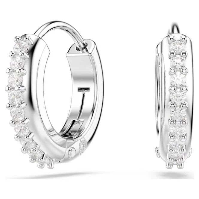 Matrix Hoop Earrings with Round-Cut White Crystal in Rhodium Silver