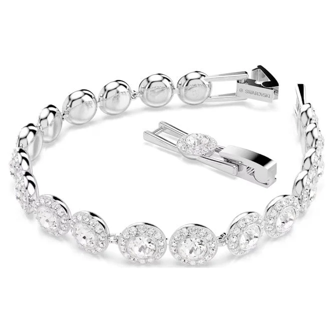 Una Angelic Tennis Bracelet with Round-Cut White Crystal in Rhodium Silver