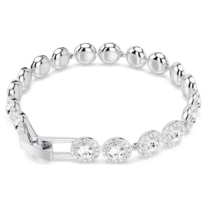 Una Angelic Tennis Bracelet with Round-Cut White Crystal in Rhodium Silver