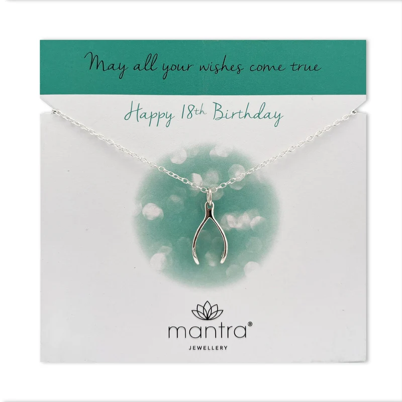 18th Birthday Wishbone Necklace in Sterling Silver