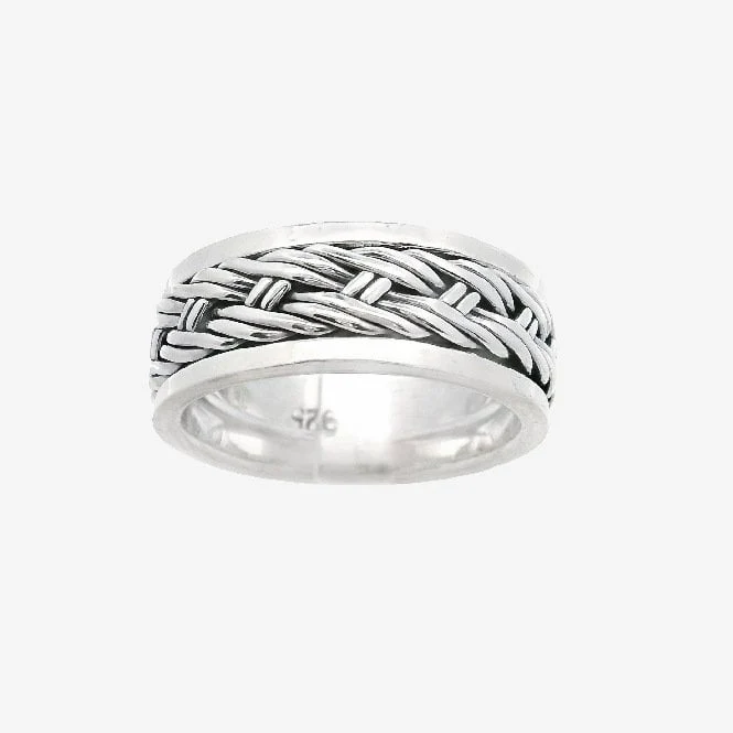 Oxidised Silver Blackened Plaited Ring, Size 59