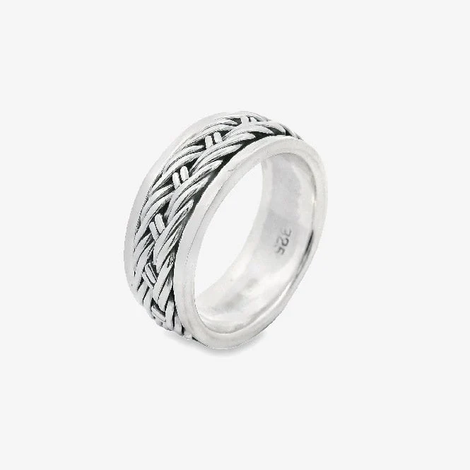 Oxidised Silver Blackened Plaited Ring, Size 59