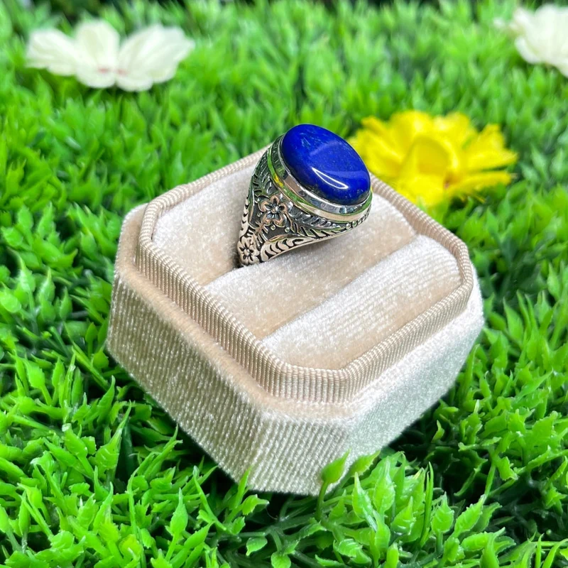 Silberner Lapislazuli-Blumen-Siegelring Nr. 2