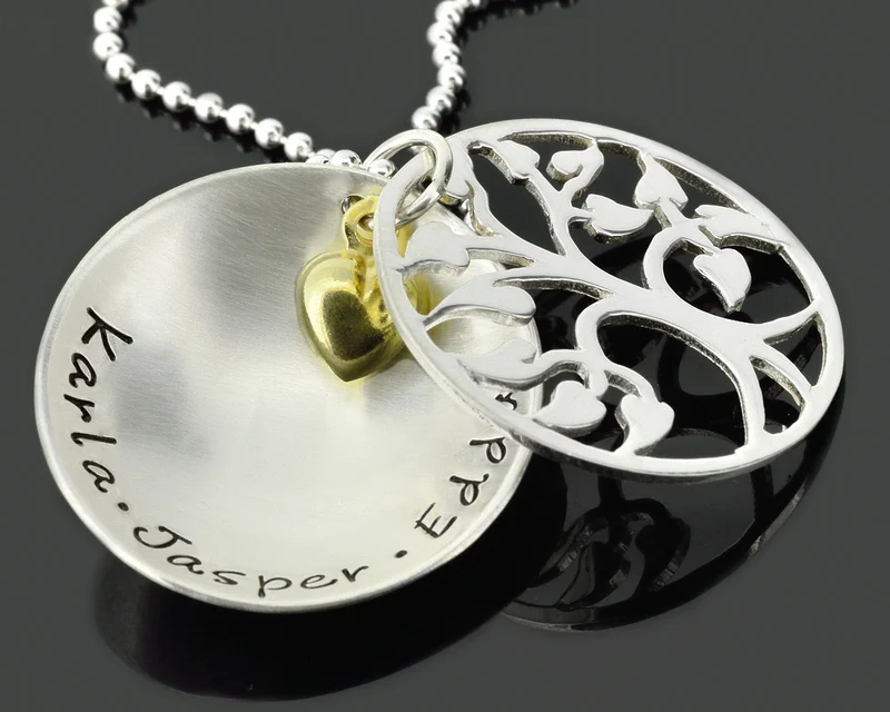 SCHMUCK DAMEN HALSKETTE OMA GRAVUR, COLLIER NAMENSKETTE 925 SILBER LEBENSBAUM
