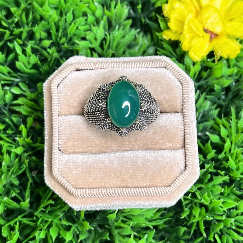 Krallengrüner Onyx-Silber-Siegelring