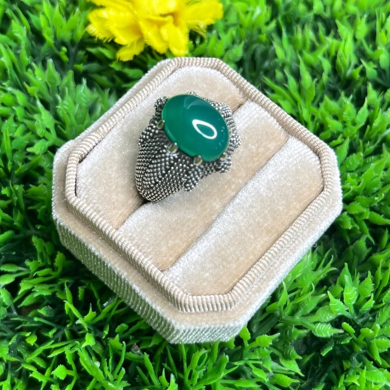 Krallengrüner Onyx-Silber-Siegelring