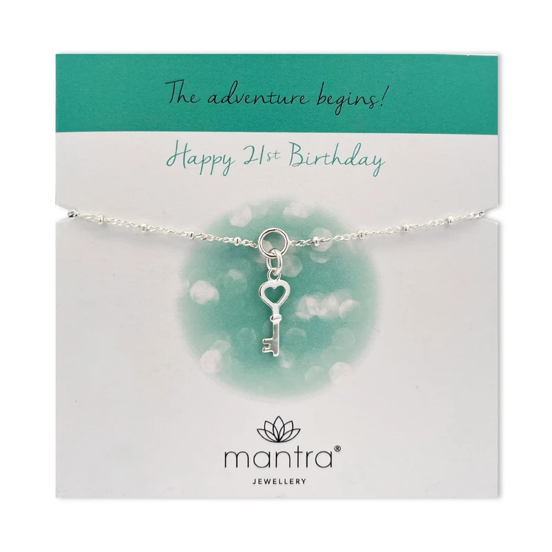 21st Birthday Key Charm Bracelet in Sterling Silver