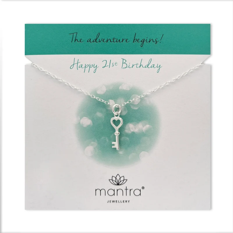 21st Birthday Key Necklace in Sterling Silver