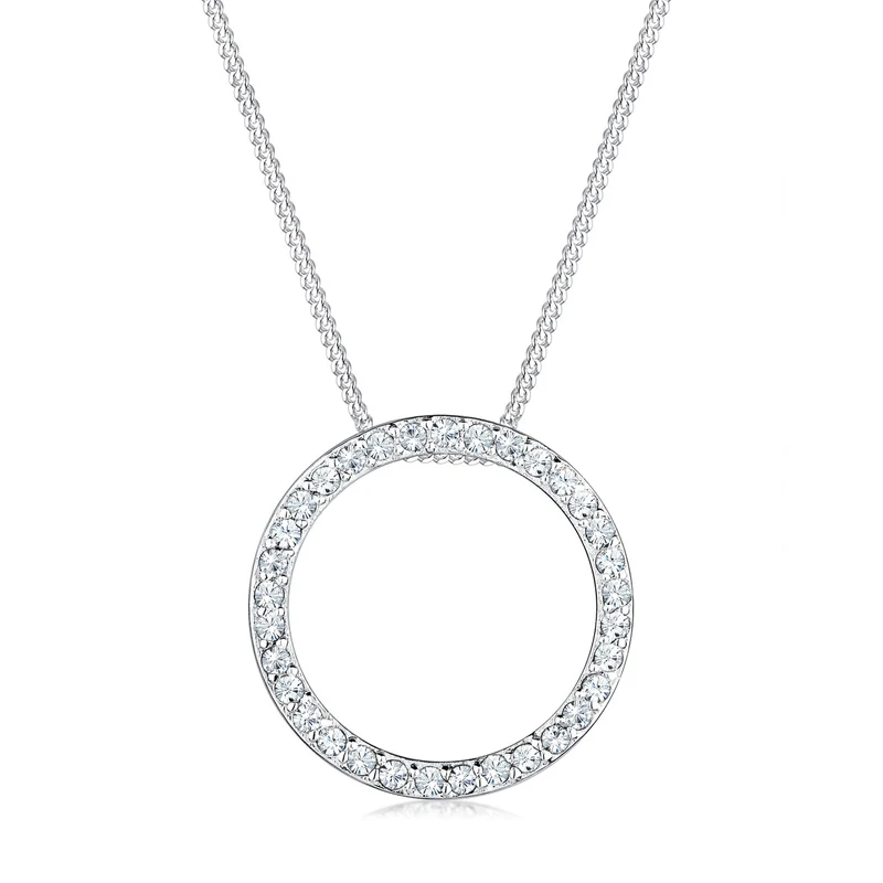 Halskette Anhänger Kreis | Mit Kristallen von Swarovski® (Weiß)