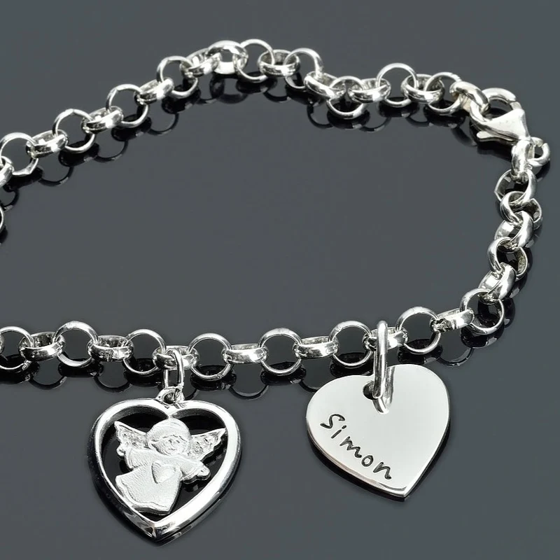 SILBERARMBAND MIT GRAVUR, BETTELARMBAND, ENGELSCHMUCK