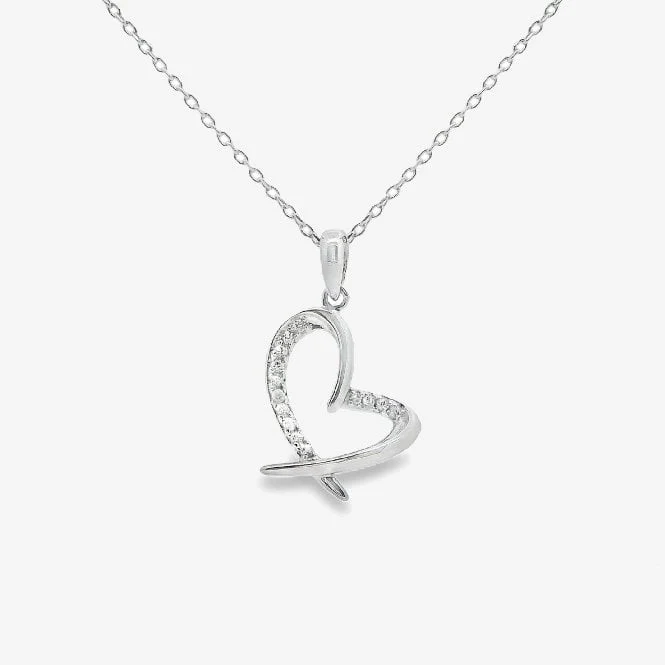 Silver and CZ Heart Pendant Necklace