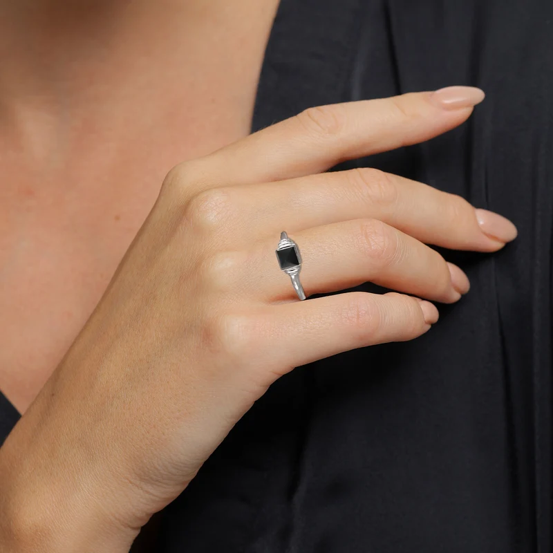Solitär-Ring Quadrat | Onyx (Schwarz)