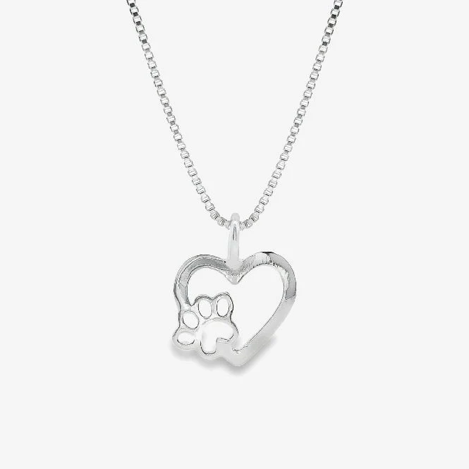Silver Paw Print Heart Necklace