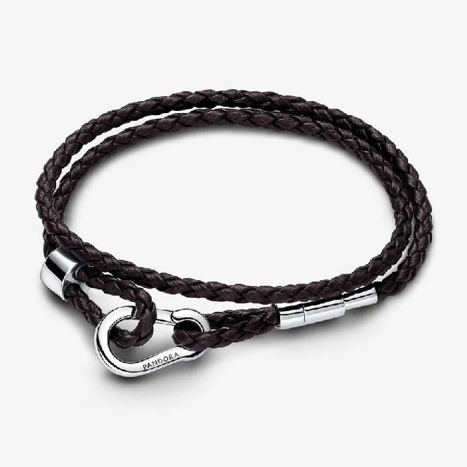 Moments Brown Braided Double Leather Bracelet, 38cm