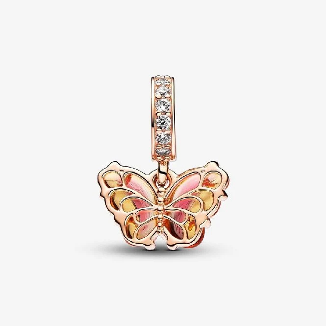 Rose Pink & Yellow Murano Glass Butterfly Dangle Charms