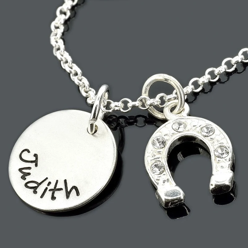NAMENSKETTE 925 SILBER, SCHMUCK GRAVUR, HUFEISEN KETTE, GESCHENK