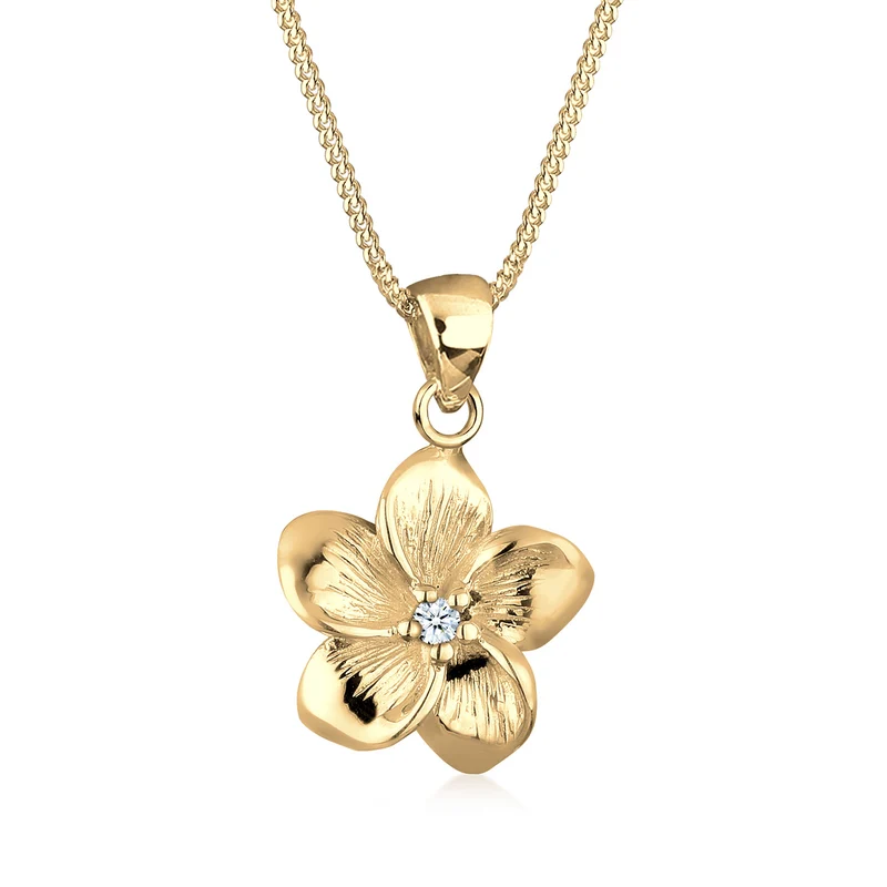 Halskette Frangipani Blüte | Diamant (Weiß, 0,03 ct)