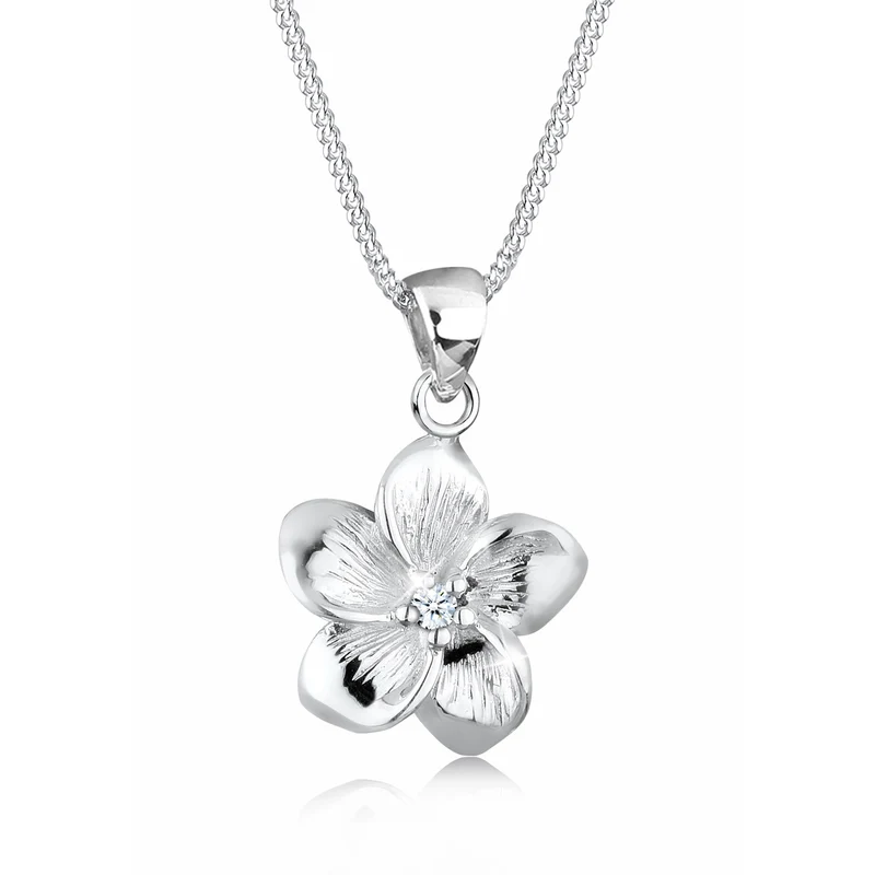 Halskette Frangipani Blüte | Diamant (Weiß, 0,03 ct)