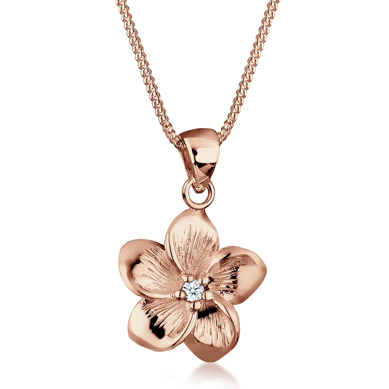 Halskette Frangipani Blüte | Diamant (Weiß, 0,03 ct)