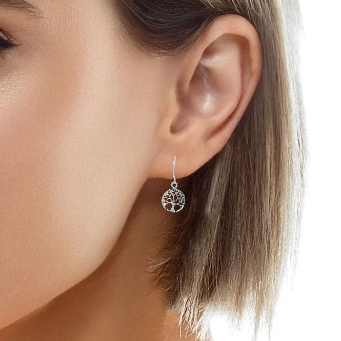 Silver Family Tree Drop Earrings