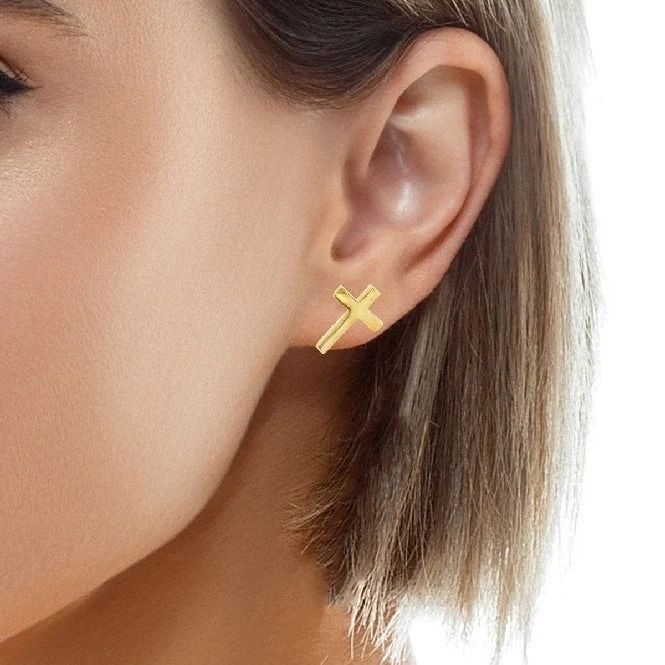 Gold Cross Stud Earrings
