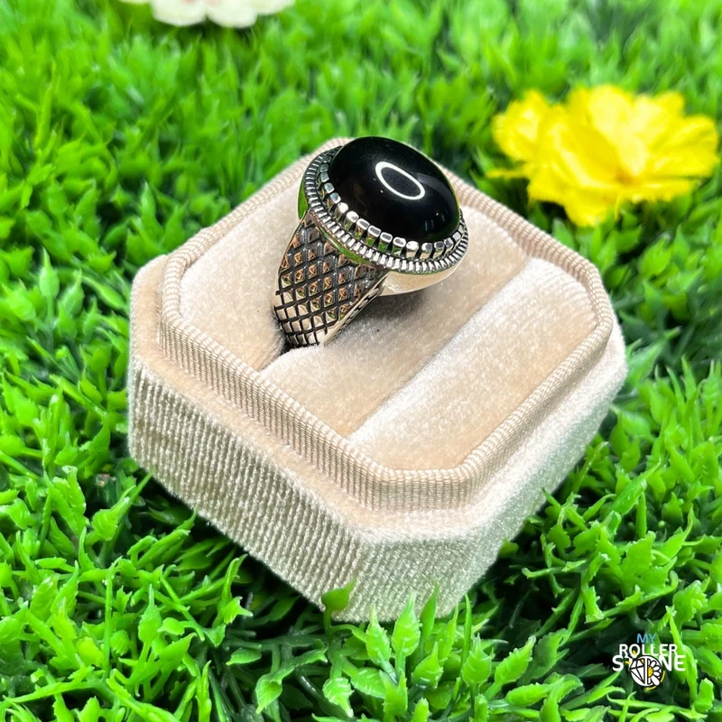 Schwarzer Onyx-Schachbrett-Siegelring aus Silber