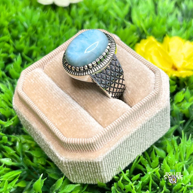 Silberner Larimar-Schachbrett-Siegelring Nr. 3