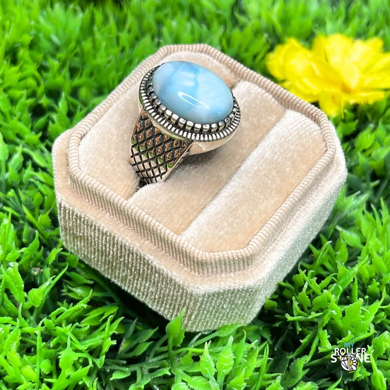 Silberner Larimar-Schachbrett-Siegelring Nr. 5