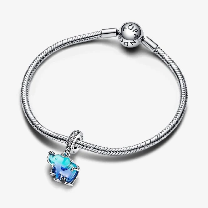 Blue Murano Glass Elephant Dangle Charms