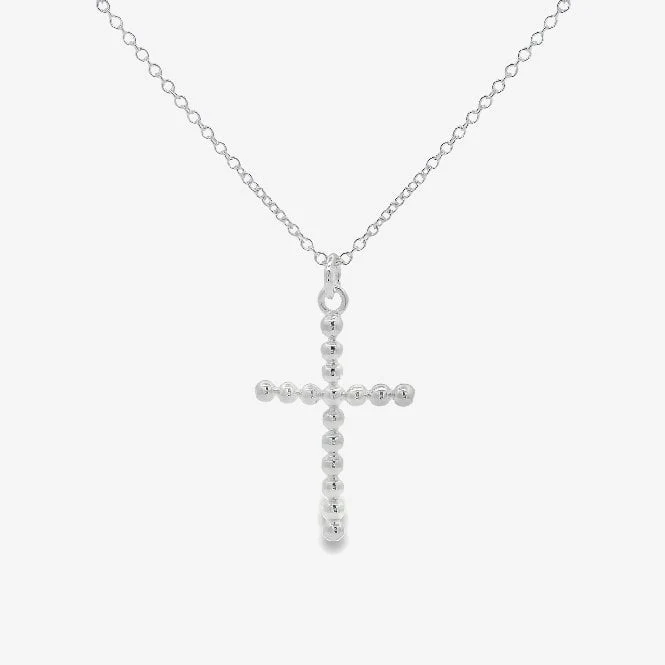 Silver Beaded Cross Pendant Necklace