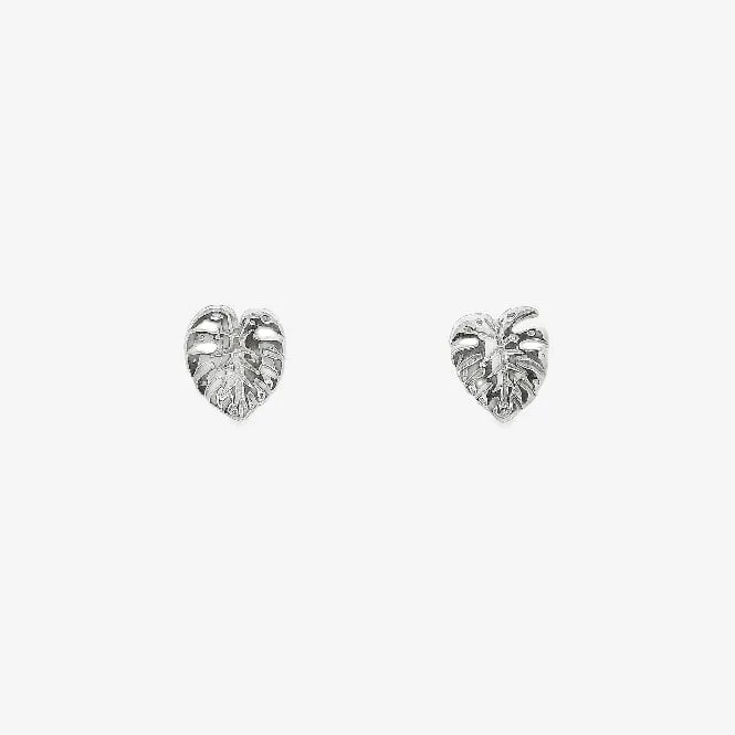 Silver Palm Leaf Stud Earrings