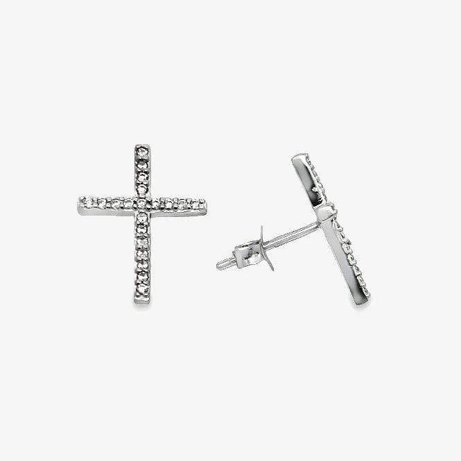 Silver & CZ Cross Stud Earrings