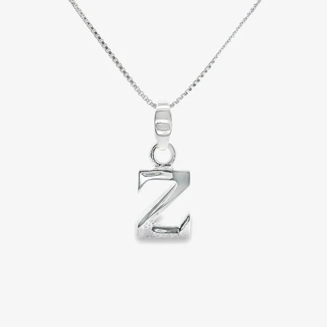 Letter Z Silver Initial Pendant Necklace, 40-45cm