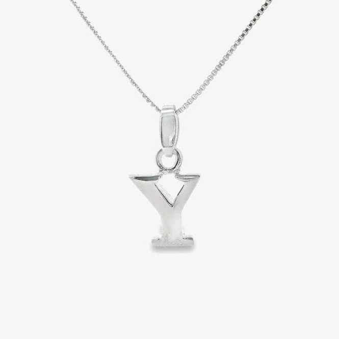 Letter Y Silver Initial Pendant Necklace, 40-45cm