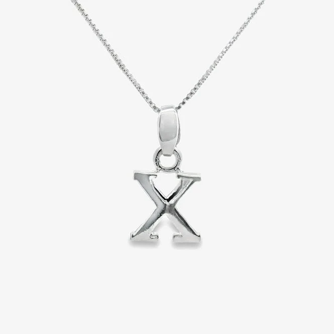 Letter X Silver Initial Pendant Necklace, 40-45cm