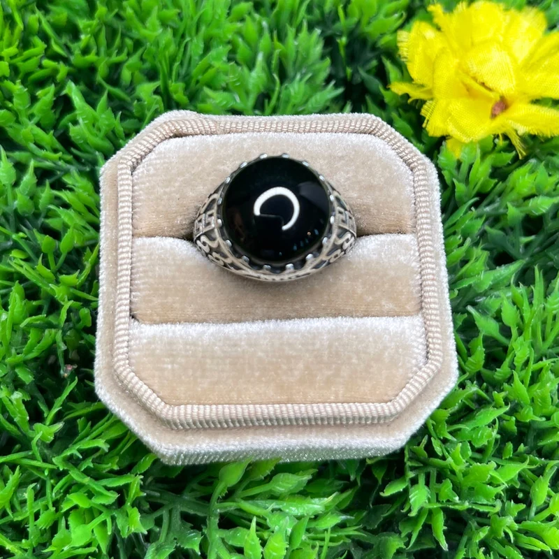 Silberner schwarzer Onyx-Flammen-Siegelring