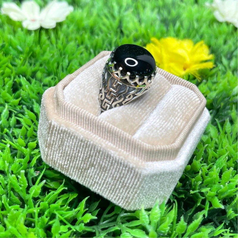 Silberner schwarzer Onyx-Flammen-Siegelring